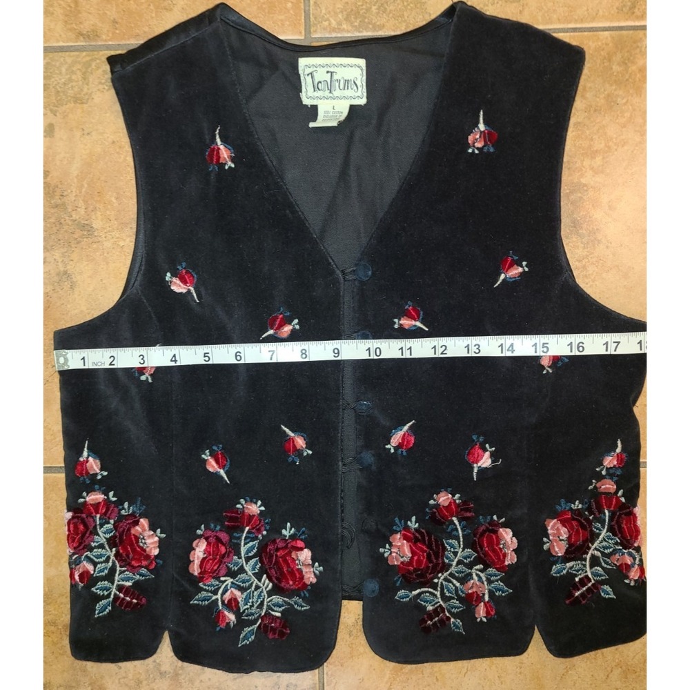 VTG•TANTRUMS VEST• EMBROIDERED & VELOUR• Lg• BUTTON DOWN VEST• Y2K 90S Whimsy - Picture 5 of 8